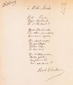 θ Verlaine (Paul) Dédicaces, one of 55 copies on Hollande with an autograph poem about Bibi la …