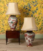 A LARGE PAIR OF JAPANESE ARITA TABLE LAMPS, THE VASES 17TH OR 18TH CENTURY