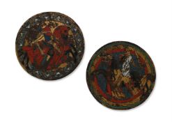 TWO CIRCULAR ANGLO-GALLIC ENAMEL ROUNDELS, 14TH CENTURY OR LATER