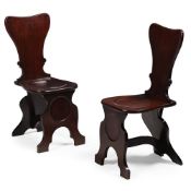 A PAIR OF GEORGE II MAHOGANY SGABELLO HALL CHAIRS, MID 18TH CENTURY