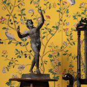 A LARGE VERDIGRIS BRONZE FIGURE OF THE DANCING FAUN OF POMPEII, 20TH CENTURY