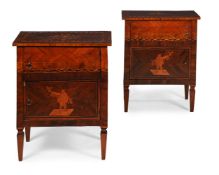 Y A PAIR OF ITALIAN ROSEWOOD, WALNUT MARQUETRY AND PARQUETRY COMMODINI, BOLOGNA, CIRCA 1800