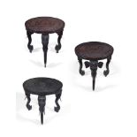Y THREE INDIAN CARVED EXOTIC HARDWOOD OCCASIONAL TABLES, CIRCA 1890