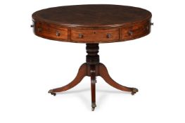 Y A GEORGE III MAHOGANY AND LEATHER DRUM LIBRARY TABLE, CIRCA 1800
