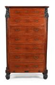 A LOUIS XVI MAHOGANY, BRONZED AND BRONZE MOUNTED SEMAINIER, LATE 18TH CENTURY