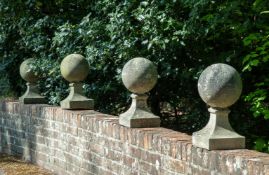 A SET OF FOUR STONE COMPOSITION BALL FINIALS, 20TH CENTURY