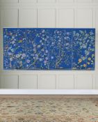 A SET OF FOUR 'ERDEM' CHINOISERIE PATTERN PANELS HAND PAINTED ON COBALT BLUE 'WILLIAMSBURG' PAPER