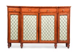 Y A GEORGE III SATINWOOD AND ROSEWOOD CROSSBANDED BREAKFRONT CABINET, CIRCA 1790-1800