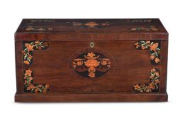 Y A GEORGE II 'RED WALNUT' AND MARQUETRY COFFER OR CHEST