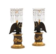 A PAIR OF BRONZE, ORMOLU AND GLASS EAGLE LUSTRES, 19TH CENTURY