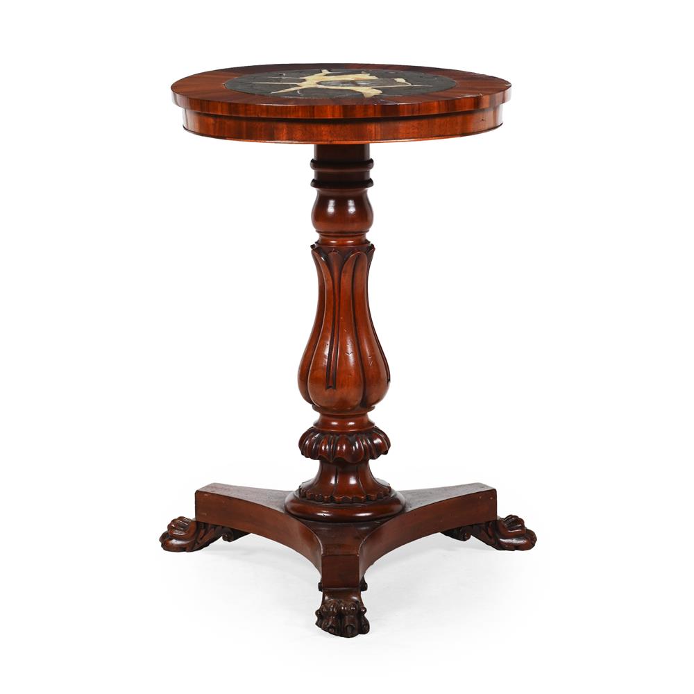 A WILLIAM IV MAHOGANY AND SEPTARIAN INSET OCCASIONAL TABLE, CIRCA 1830