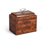 A GEORGE III MAHOGANY AND PAKTONG MOUNTED TEA CADDY, CIRCA 1780