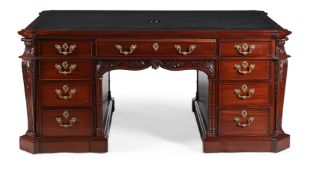 A MAHOGANY 'DUKE OF WELLINGTON' DESK, IN GEORGE III STYLE, CONTEMPORARY