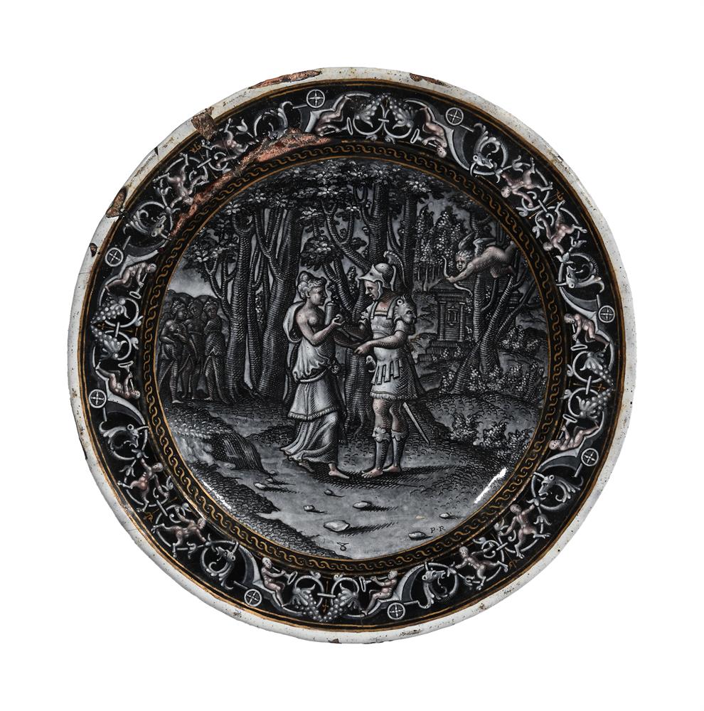 A LIMOGES GRISAILLE PAINTED ENAMEL PLATE, WORKSHOP OF PIERRE REYMOND, 16TH CENTURY