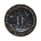 A LIMOGES GRISAILLE PAINTED ENAMEL PLATE, WORKSHOP OF PIERRE REYMOND, 16TH CENTURY
