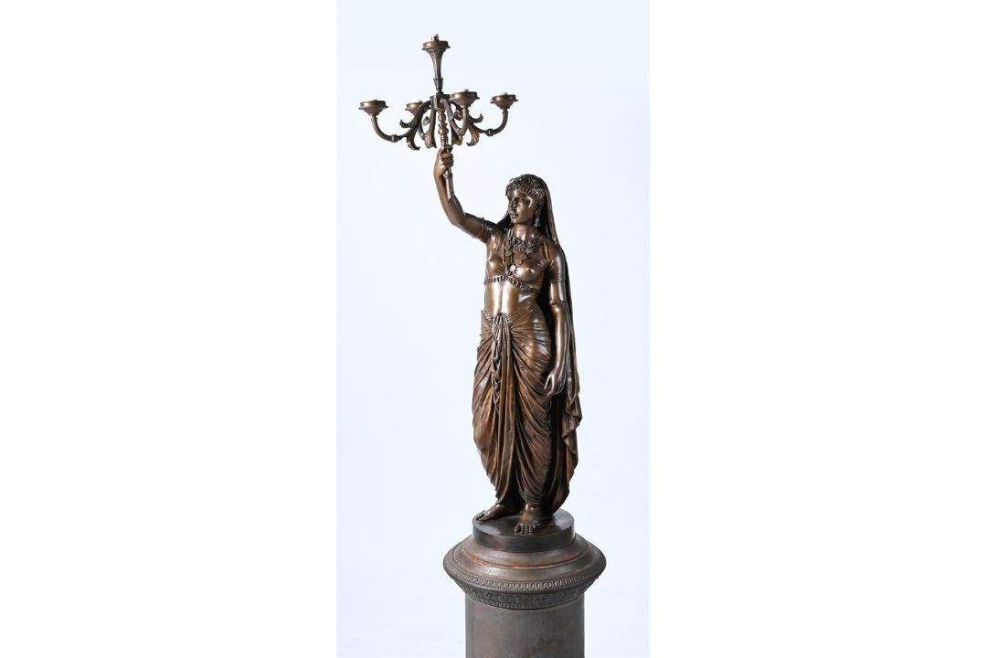 AFTER ÉMILE-CORIOLAN-HIPPOLYTE GUILLEMIN, A BRONZE FIGURAL LIGHT OR TORCHERE 'FEMME INDIENNE' - Image 3 of 8