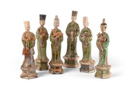 A GROUP OF SIX CHINESE SANCAI GLAZED FIGURES, QING DYNASTY