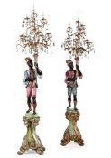 A PAIR OF CARVED AND POLYCHROME DECORATED MORETTO TORCHERES, PROBABLY ITALIAN, EARLY 20TH CENTURY