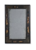 A BLACK LACQUER AND CHINOISERIE DECORATED MIRROR, 18TH OR EARLY 19TH CENTURY