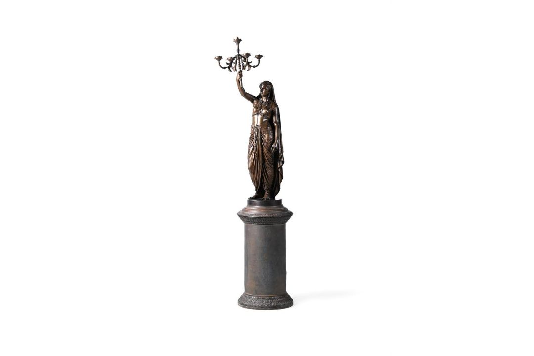 AFTER ÉMILE-CORIOLAN-HIPPOLYTE GUILLEMIN, A BRONZE FIGURAL LIGHT OR TORCHERE 'FEMME INDIENNE' - Image 2 of 8