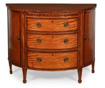 Y A GEORGE III SATINWOOD AND TULIPWOOD CROSSBANDED DEMI-LUNE COMMODE, CIRCA 1790
