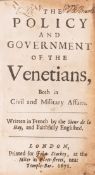 θ Italy.- Venice.- La Haye (Sieur de) The Policy and Government of the Venetians, first edition, …
