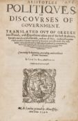θ Aristotle. Politiques, or Discourses of Government, first edition in English, printed by Adam …
