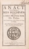 θ Cromwell (Oliver).- Act (An) For the Security of His Highnes the Lord Protector His Person, And …