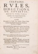 θ Plague.- Certaine Rules, Directions, or Advertisments for this Time of Pestilentiall …