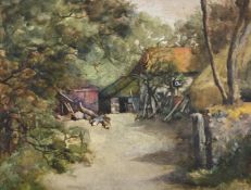 HILDA CARLINE (BRITISH 1889-1950), THE FARMYARD IN THE WOODS