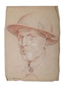 λ ERIC KENNINGTON (BRITISH 1888-1960), STUDY OF A SOLIDER WEARING A STEEL HELMET