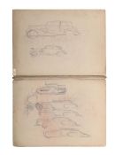 λ ERIC KENNINGTON (BRITISH 1888-1960), FOLIO COVER WITH STUDIES OF CARS AND A TANK