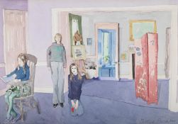 λ PATRICK PROCKTOR (BRITISH 1936-2003), THREE FIGURES IN AN INTERIOR