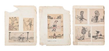 λ SIR STANLEY SPENCER (BRITISH 1891-1959), SET OF SEVEN CARTOONS, FRAMED AS ONE
