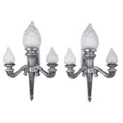 A PAIR OF LARGE 'ART DECO STYLE' TORCH WALL LIGHTS, LATE 20TH CENTURY