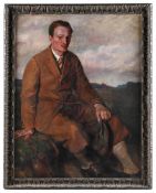 C. COLLAS (BRITISH 20TH CENTURY), PORTRAIT OF A SEATED GENTLEMAN IN AN EXTENSIVE LANDSCAPE