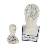 A STAFFORDSHIRE PEARLWARE PHRENOLOGY BUST INKWELL, THIRD QUARTER 19TH CENTURY