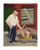 λ JOHN 'ROAD' ALLIN (BRITISH 1934-1991), BUILDERS OUTSIDE NUMBER 2