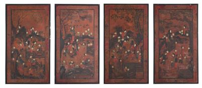 A GROUP OF FOUR CHINESE PAINTED LACQUER PANELS, 19TH OR 20TH CENTURY