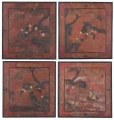 FOUR CHINESE PAINTED LACQUER SQUARE 'BOYS' PANELS, 19TH OR 20TH CENTURY