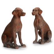 A PAIR OF TERRACOTTA MODELS OF SEATED HOUNDS, 20TH CENTURY