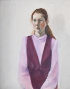 λ EUAN HENG (SCOTTISH B. 1945)SEATED FIGURE IN PURPLEOil on canvas Signed twice and inscribed with