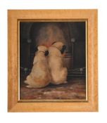 MARIE STUANT (19TH/20TH CENTURY), TWO PUGS BY THE FIREPLACE
