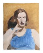 BRITISH SCHOOL (20TH CENTURY), PORTRAIT OF A LADY IN A BLUE TOP, HEAD AND SHOULDERS