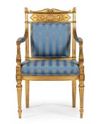 AN EMPIRE GILTWOOD ARMCHAIR, CIRCA 1825