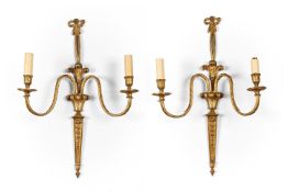 A PAIR OF TWIN BRANCH WALL LIGHTS WITH FLEUR DE LIS MOTIF, 20TH CENTURY