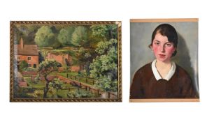 BRITISH SCHOOL (20TH CENTURY), GARDEN VIEW; FEMALE NUDE STUDY VERSO
