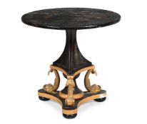 A BLACK AND PARCEL GILT JAPANNED CENTRE TABLE, IN THE MANNER OF MARSH & TATHAM