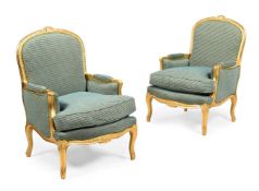 A PAIR OF GILTWOOD AND UPHOLSTERED CHAIRS, IN LOUIS XV STYLE, MODERN