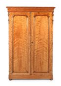 Y A VICTORIAN SATIN BIRCH WARDROBE, 19TH CENTURY